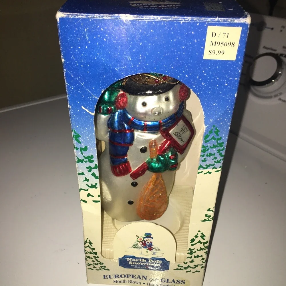 Blown Glass Snowman Christmas Ornament  